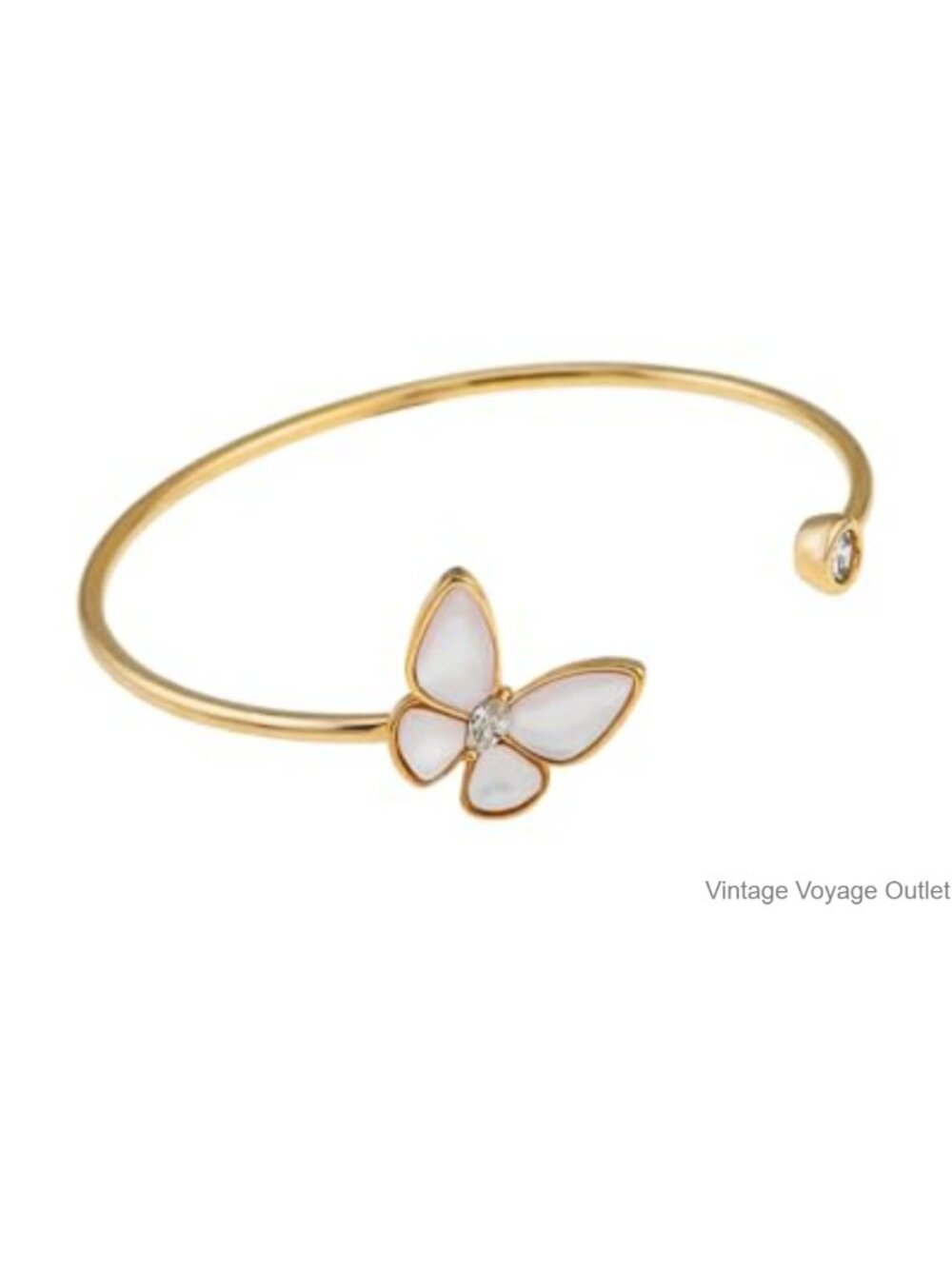 16K Gold Butterfly White Pearl Shell Adjustable Cuff Bracelet with Cubic